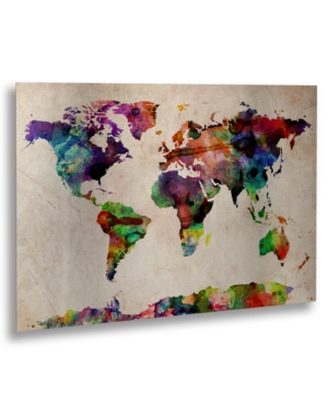 Trademark Global Michael Tompsett 'watercolor World Map' Floating Brushed Aluminum Art In Multiple