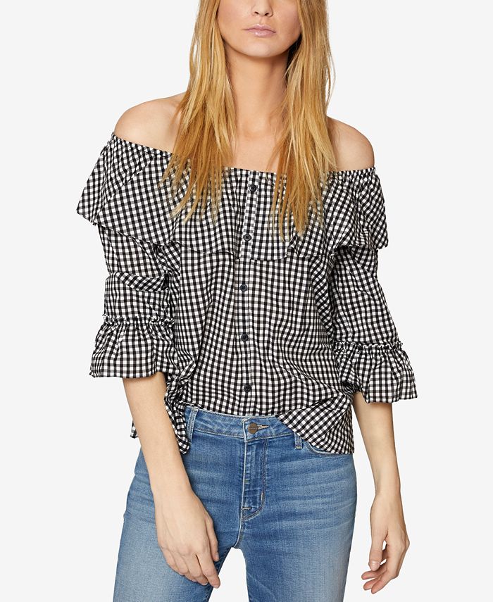 Sanctuary Avery Cotton Gingham Off-The-Shoulder Top & Reviews - Tops ...