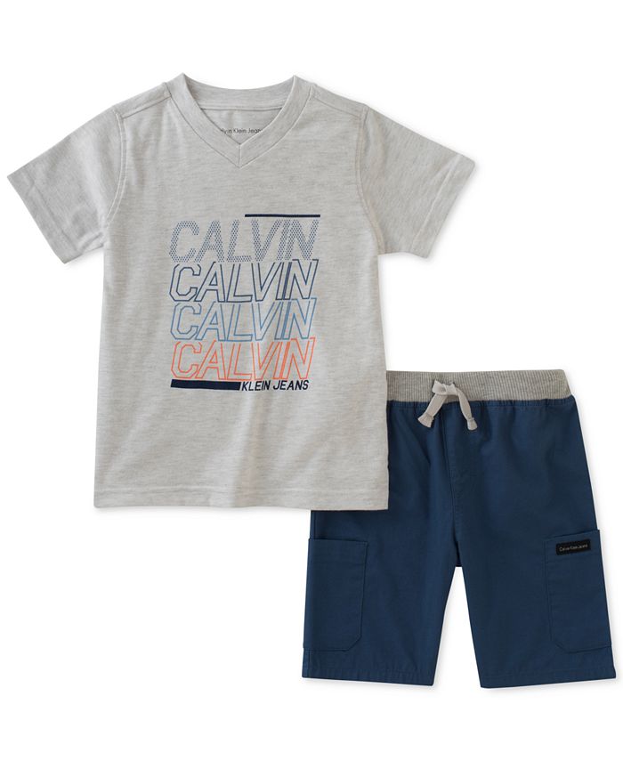 Calvin Klein 2-Pc. Graphic-Print T-Shirt & Cargo Shorts Set, Little ...