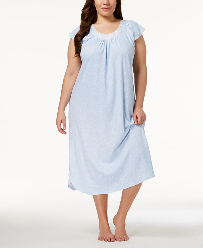 Miss Elaine Plus Size Knit Embroidered-Rose Nightgown - Macy's