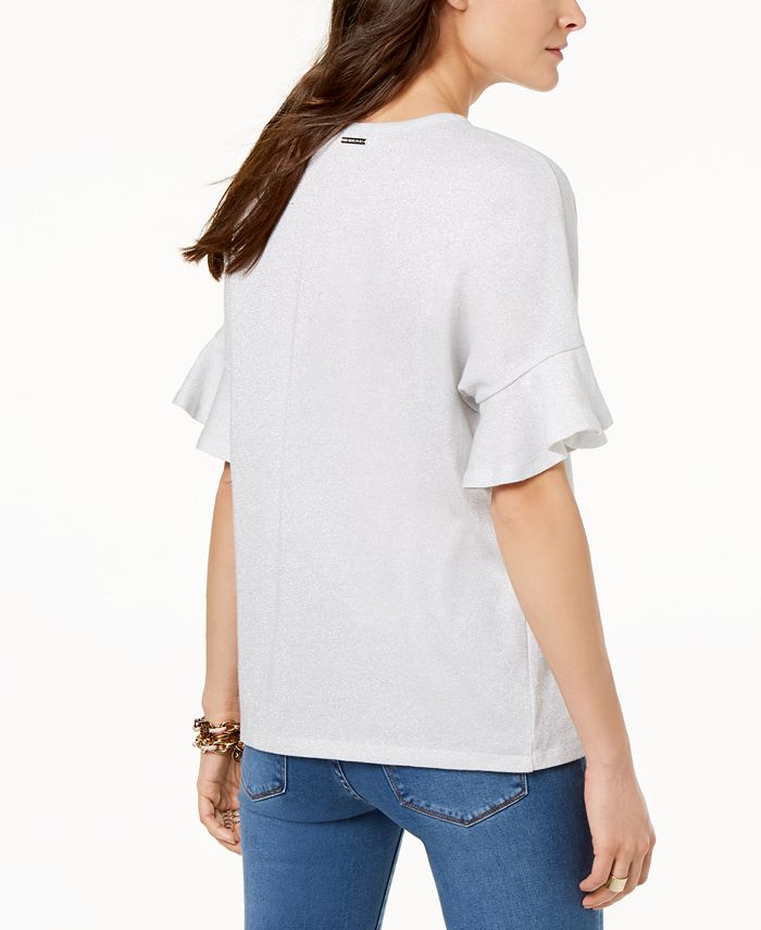 Michael Kors Petite Metallic Ruffle-Sleeve Top - Macy's