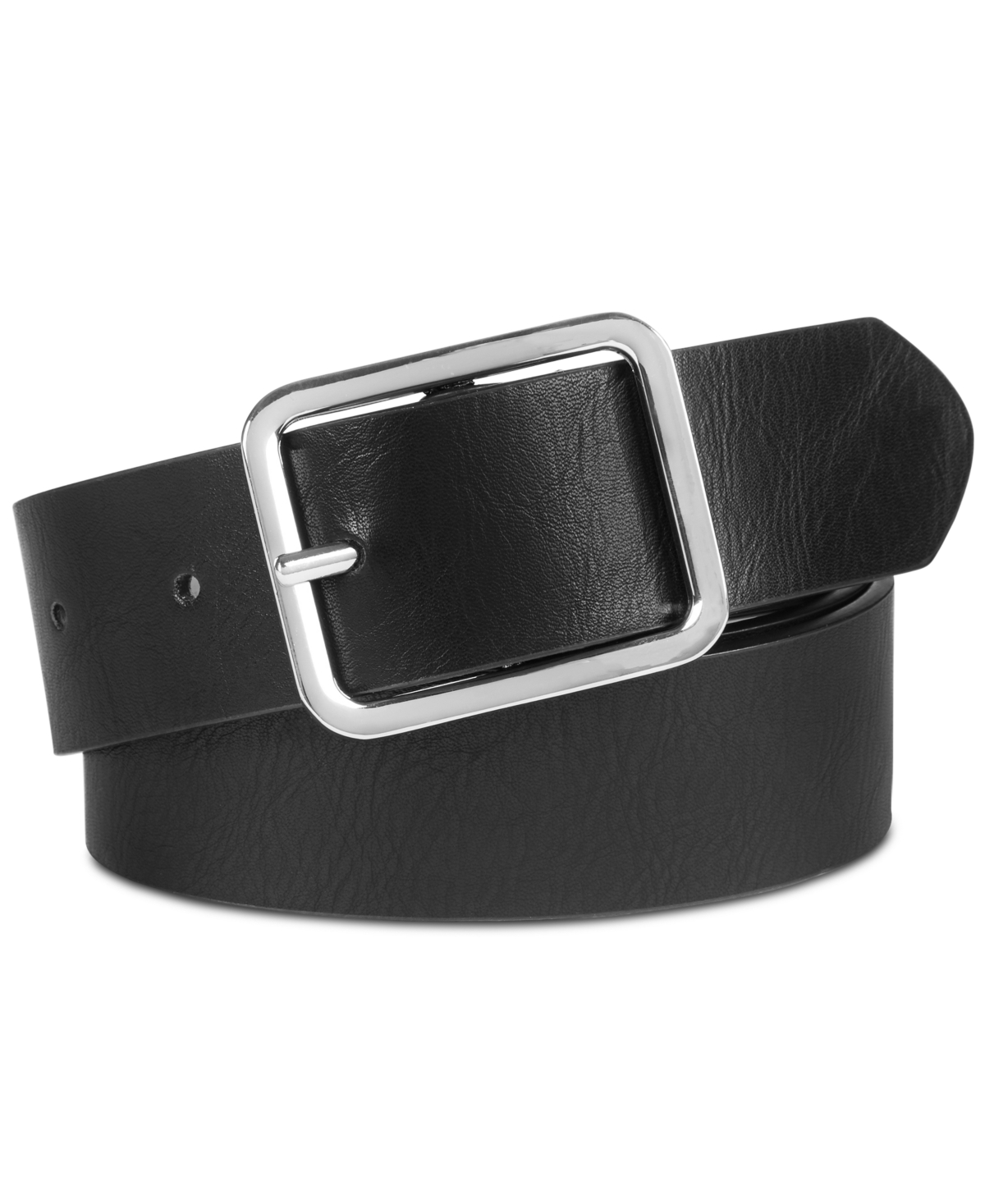 Inc International Concepts Casual Solid Belt, Created For Macy's In Black,silver