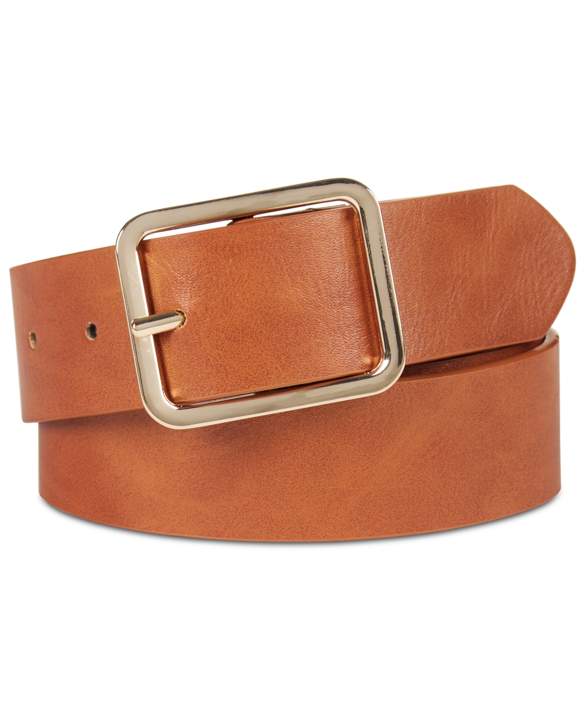 Casual Solid Belt, Created for Macy's - Cognac/Gold