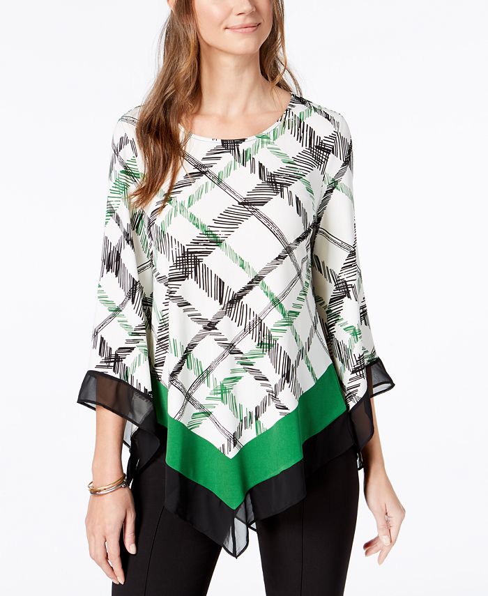 Alfani Women's Printed Pointed Hem Top Black Size Petite Small