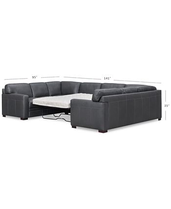 Furniture - Avenell 3-Pc. Leather Sectional with Sofa & Full Sleeper Loveseat