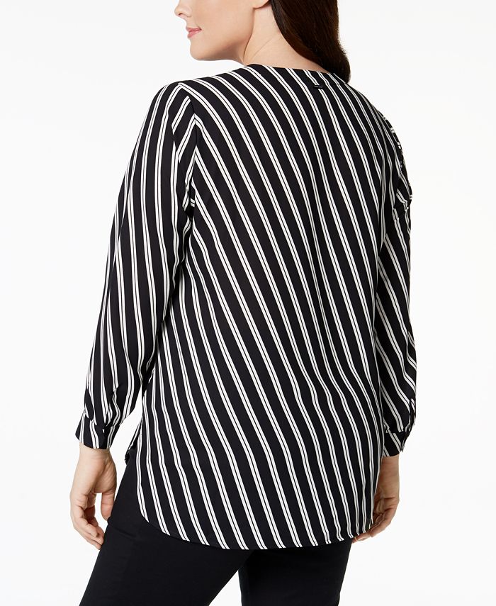 Anne Klein Plus Size Striped V-Neck Blouse - Macy's