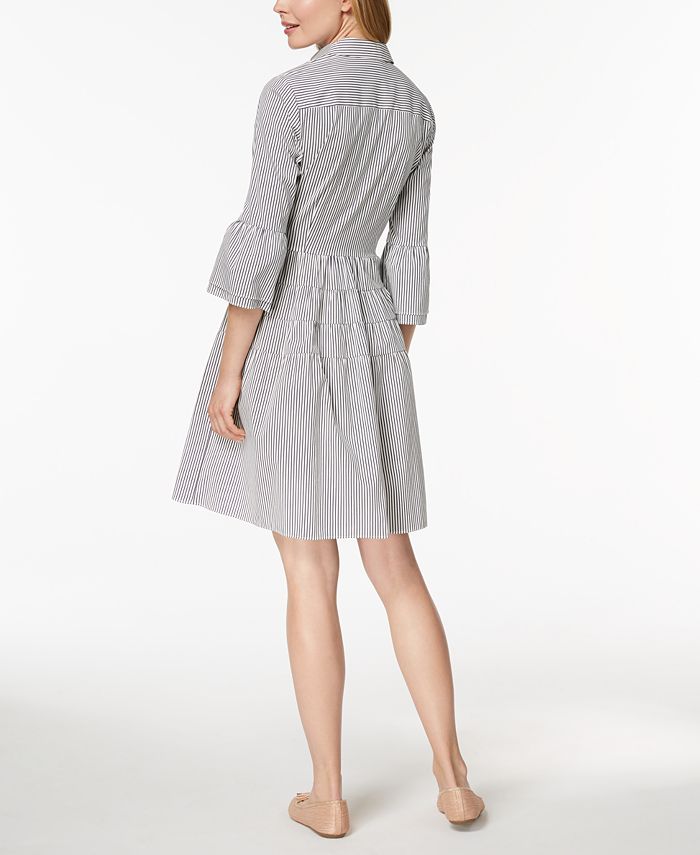 Maison Jules Women's Striped Fit & Flare Shirtdress Blue Size 14