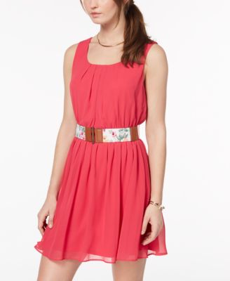 BCX - Juniors' Belted Chiffon Dress