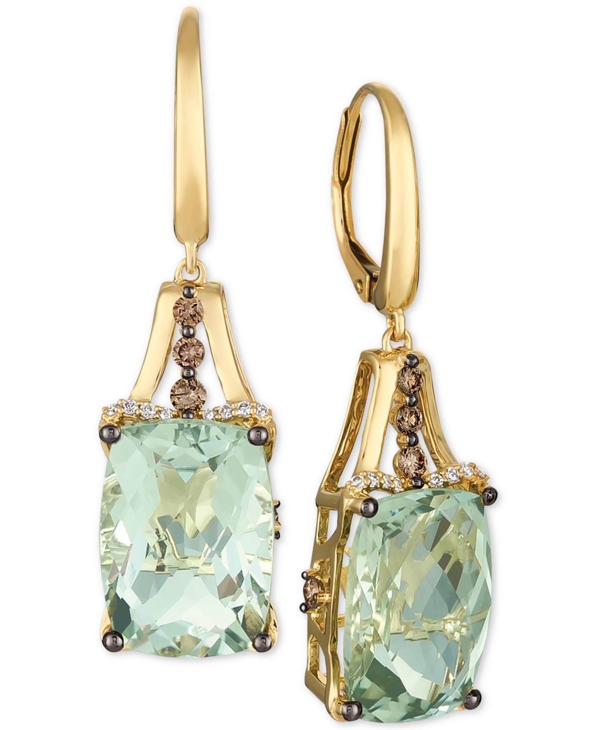 Mint Julep Quartz (12-3/8 ct. t.w.) & Diamond (3/8 ct. t.w.) Drop Earrings in 14k Gold - Mint Julep Quartz