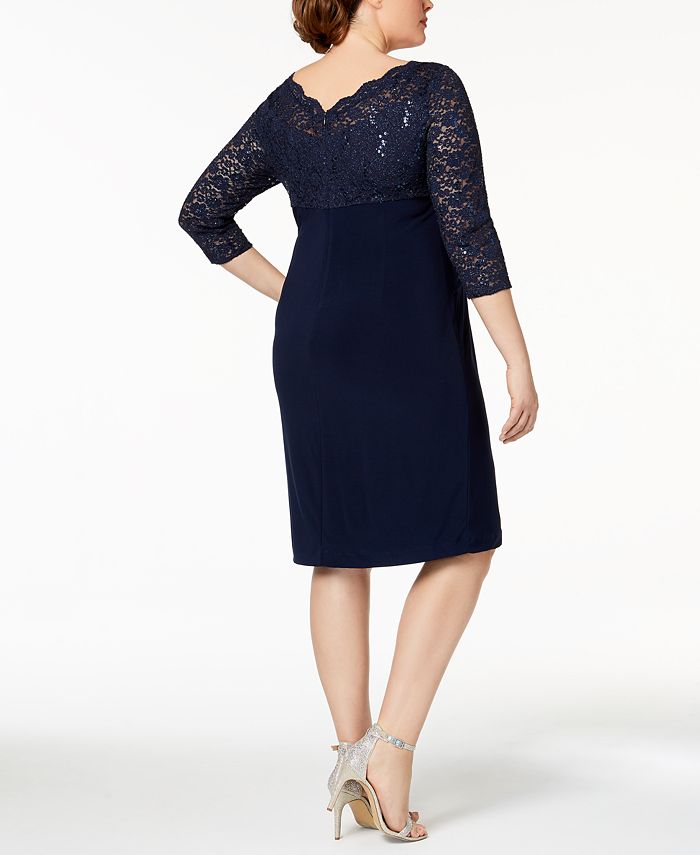 Alex Evenings Plus Size Sequined Lace & Ruched Dress - Macy's