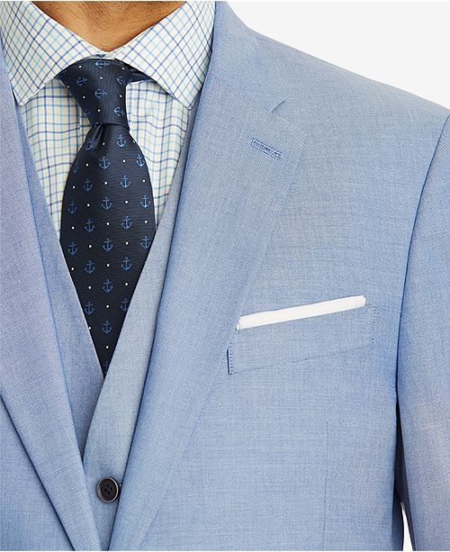 Tommy Hilfiger Men's Modern-Fit TH Flex Stretch Blue Chambray Suit ...
