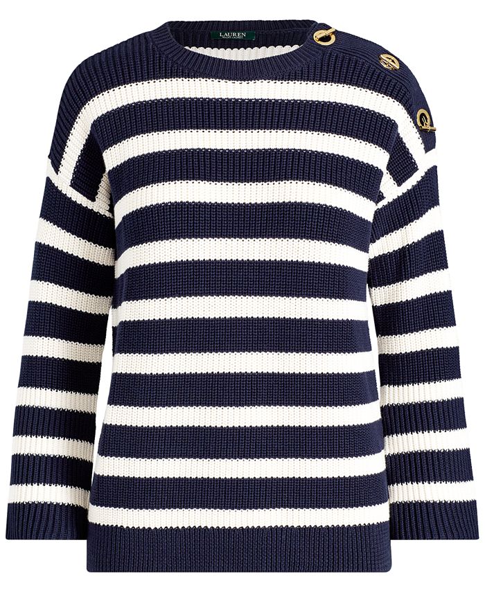 Lauren Ralph Lauren Relaxed Fit Striped Cotton Sweater - Macy's