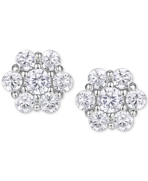 Macy's Cubic Zirconia Flower Cluster Stud Earrings in Sterling Silver