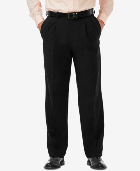 Мужские брюки Haggar Cool 18 PRO Classic-Fit Expandable Waist Pleated Stretch Dress Pants, цвет: Чёрный