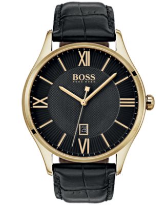 BOSS - Men's Governor Black Leather Strap Watch 44mm