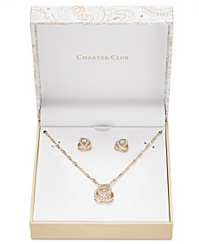 Pavé Knot Pendant Necklace & Stud Earrings Set in Gold Plate, Created for Macy's