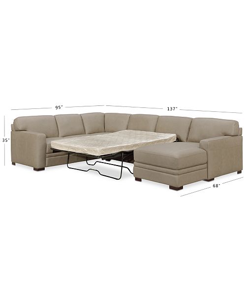 Furniture Avenell 3Pc. Leather Sectional with Full Sleeper Sofa
