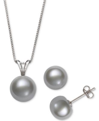 2-Pc. Set White Cultured Freshwater Pearl Pendant Necklace (9mm) & Stud Earrings (8mm) (also in Gray Cultured Freshwater Pearl & Pink Cultured Freshwater Pearl)