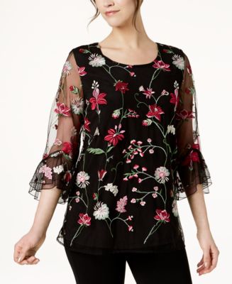 Alfani Embroidered Bell-Sleeve Top, Created for Macy's - Macy's