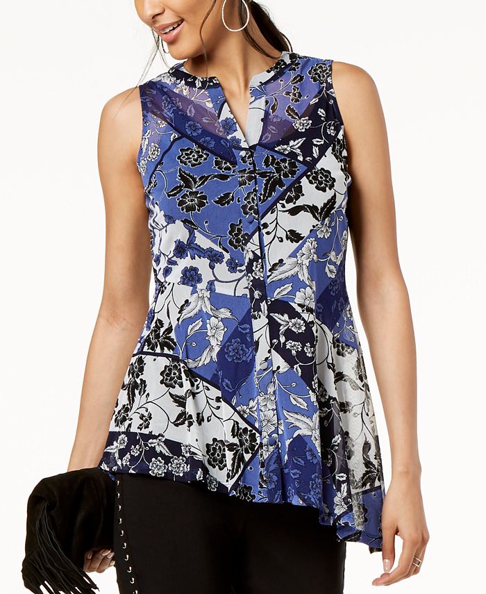 INC International Concepts I.N.C. Printed Button-Front Asymmetrical Top,  Created for Macy's - Macy's