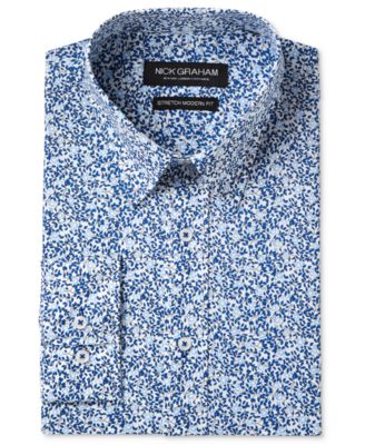 Nick Graham - Men's Slim-Fit Stretch Easy-Care Vine Print Dress Shirt