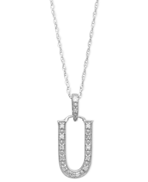 image of 14k White Gold Necklace, Diamond Accent Letter U
