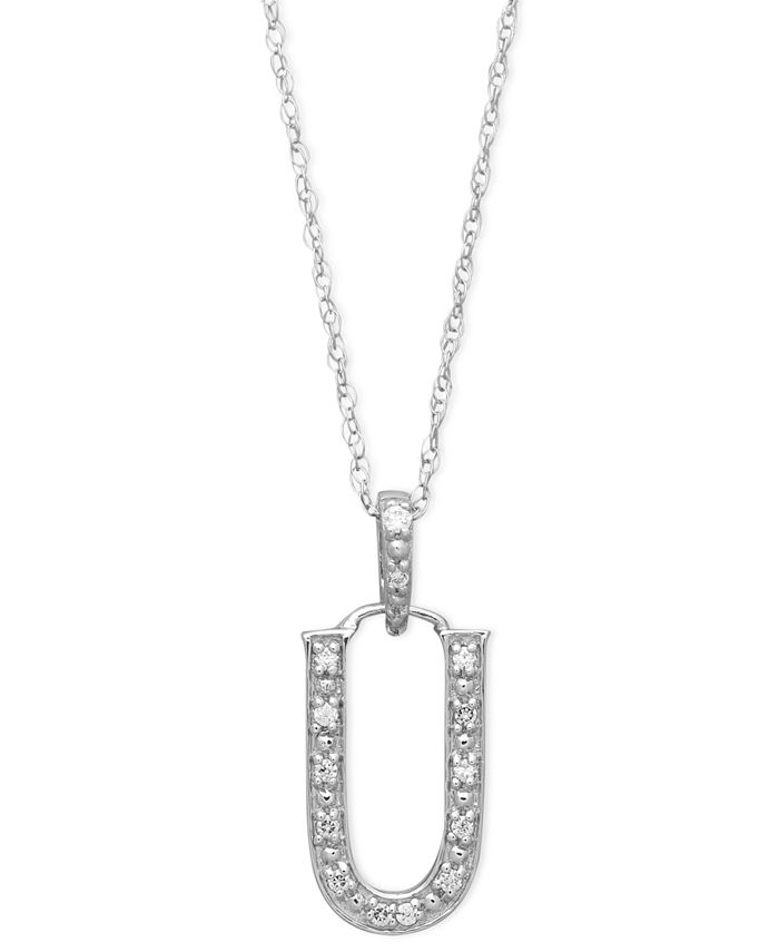 Macy's - 14k White Gold Necklace, Diamond Accent Letter U