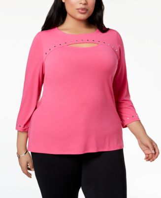 JM Collection Plus Size Studded Cutout Top, Created for Macy's - Macy's