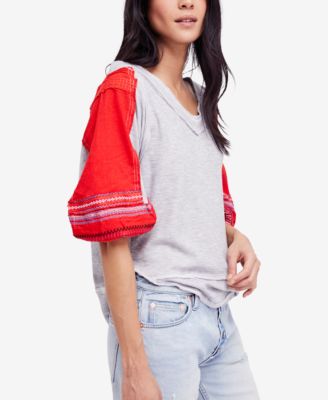 Free People - Embroidered Bubble-Sleeve T-Shirt