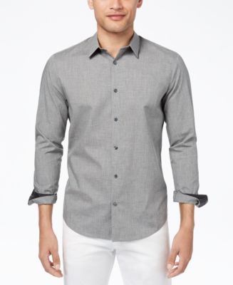Calvin Klein Men's Heathered French Placket Shirt & Reviews - Casual ...