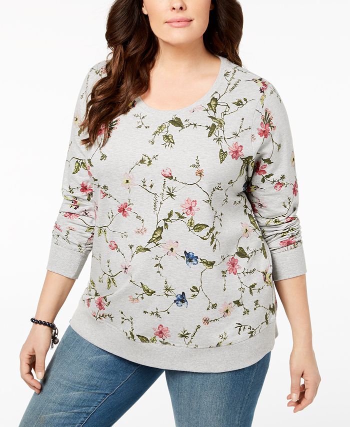 Style & Co Plus Size Cotton Floral-Print French Terry Sweatshirt ...