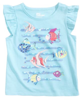 Epic Threads - Sequin Fish-Print Flutter T-Shirt, Little Girls