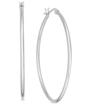 image of Essentials Large Silver Plated Polished Oval Medium Hoop Earrings