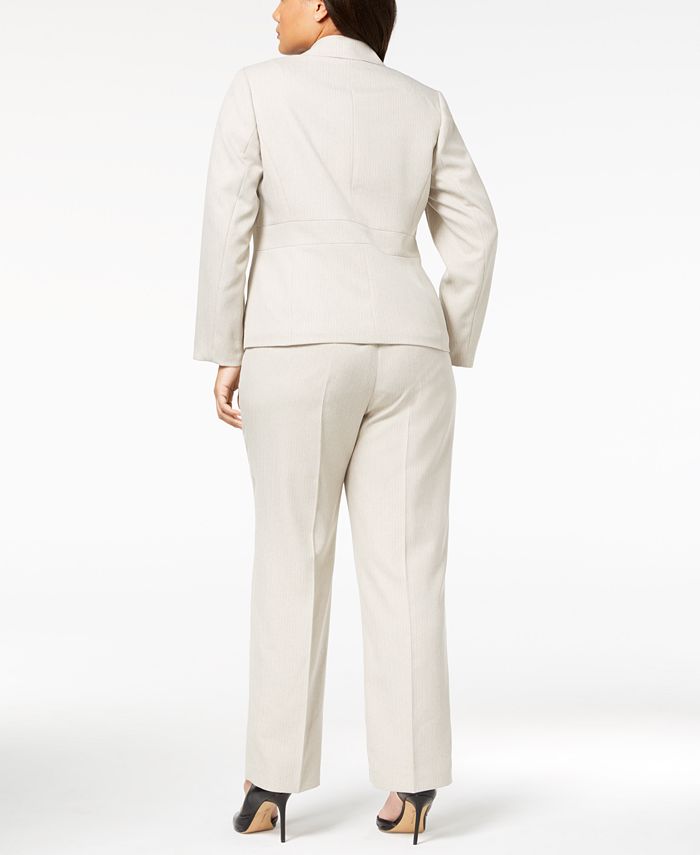 Le Suit Plus Size Herringbone Pinstripe Pantsuit - Macy's