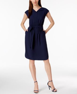 Anne Klein - Open-Collar Cap-Sleeve Shirtdress