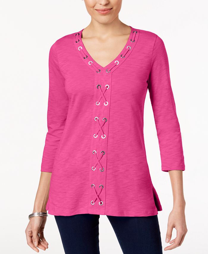 JM Collection Cotton GrommetLaced Tunic, Created for Macy's Macy's