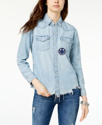 Lucky Brand Ripped Graphic Denim Shirt 