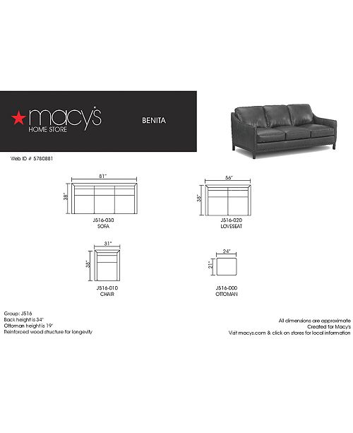 Furniture CLOSEOUT! Benita 81&quot; Leather Sofa, Created for Macy&#39;s & Reviews - Furniture - Macy&#39;s