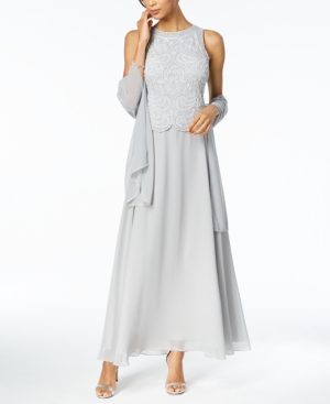 J Kara Beaded Gown & Chiffon Scarf
