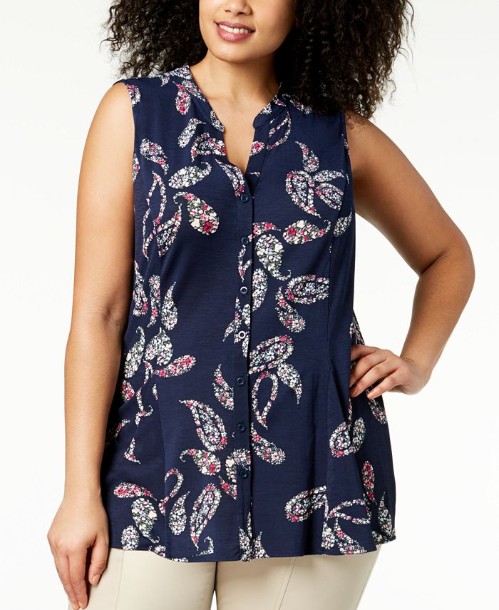 Charter Club Plus Size Printed Sleeveless Tunic, Created for Macy's ...