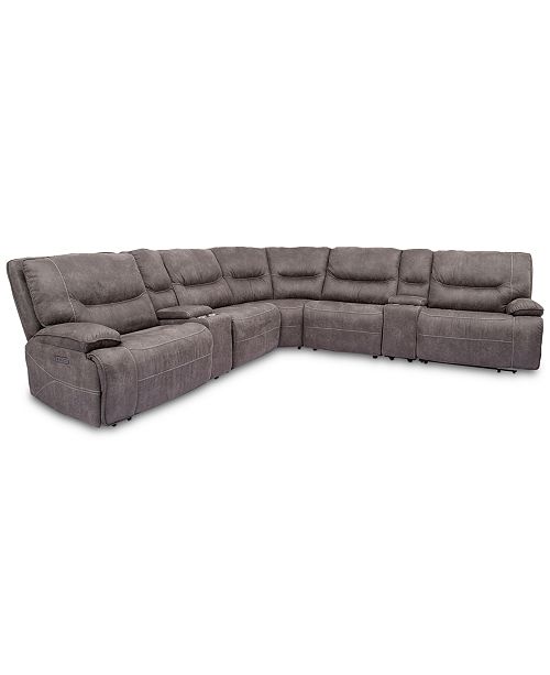 Furniture Felyx 7Pc. Fabric Sectional Sofa With 3 Power Recliners