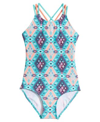 Summer Crush 1-Pc. Printed Strappy-Back Swimsuit, Big Girls - Macy's