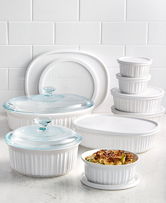 Durable Non-Porous French White 18 Piece Ceramic Made and Oven and Microwave Safe Bakeware Set with Lid by CorningWare 