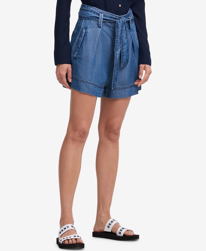 DKNY Belted Tencel Shorts - Macy's