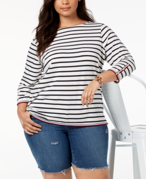 TOMMY HILFIGER PLUS SIZE STRIPED TOP, CREATED FOR MACY'S
