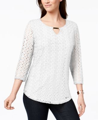 JM Collection Crochet-Lace Keyhole Top, Created for Macy's - Macy's