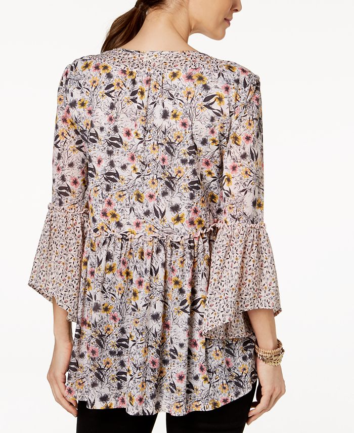 Mixed Print Lace Peasant Top main image 1