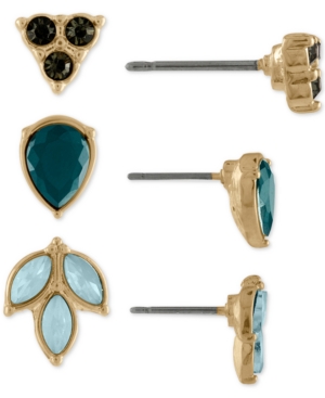 image of Rachel Rachel Roy Gold-Tone 3-Pc. Set Multi-Stone Leaf Stud Earrings