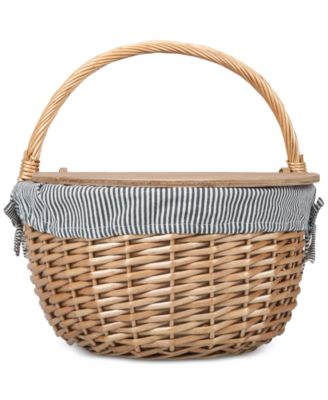 Country Navy & White Striped Picnic Basket