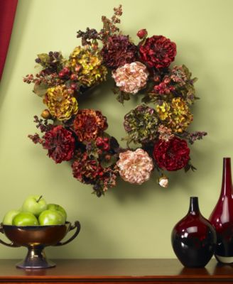 Nearly Natural 22" Autumn Hydrangea & Peony Wreath - Macy's